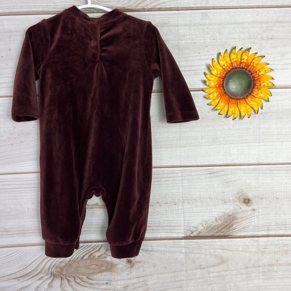 Gymboree Baby Girls Burgundy Velvet Ruffle Long Sleeve Romper 3-6 Months - Picture 2 of 3